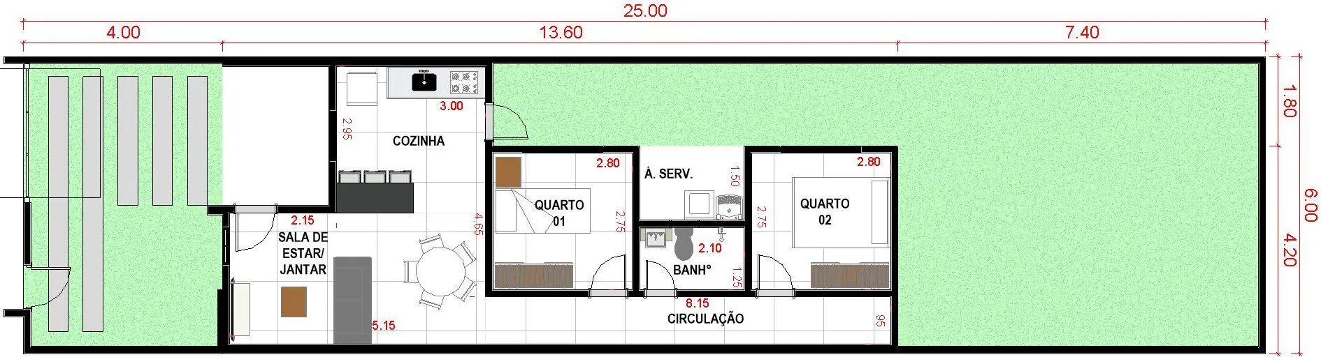 CASA TÉRREA - 6X25 - 66,93 m²
