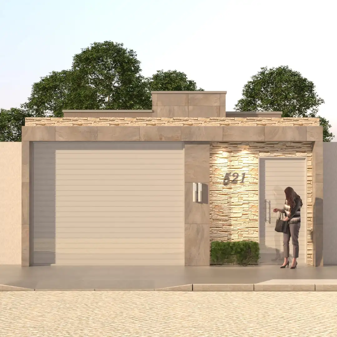 Projeto de casa térrea com 89,19 m², 1 suíte, 3 quartos, vagas de garagem, 2 banheiros e área gourmet. Ideal para lote de 6x25m. Disponível no site Solidar Projetos.