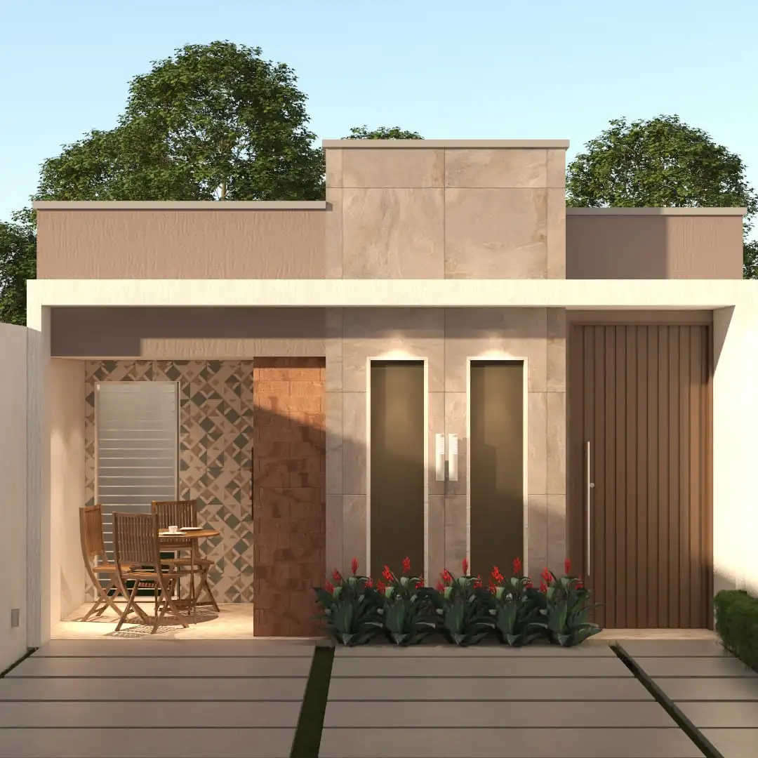 Projeto de casa térrea com 89,19 m², 1 suíte, 3 quartos, vagas de garagem, 2 banheiros e área gourmet. Ideal para lote de 6x25m. Disponível no site Solidar Projetos.
