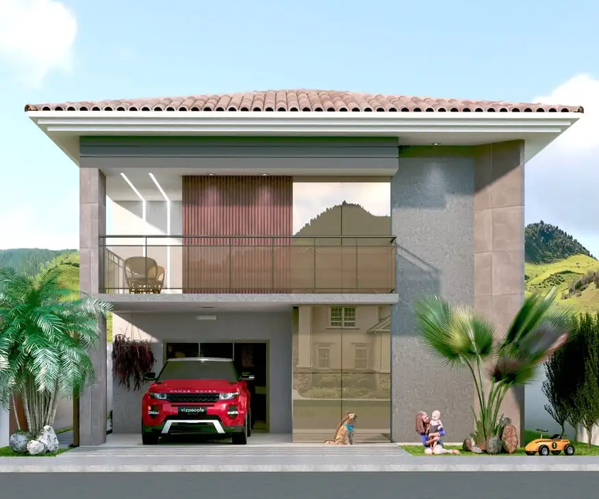 Projeto de sobrado com 203,70 m² de área construída, suíte com closet, 3 quartos, área gourmet, 2 vagas de garagem e 3 banheiros, ideal para lote de 11x25m