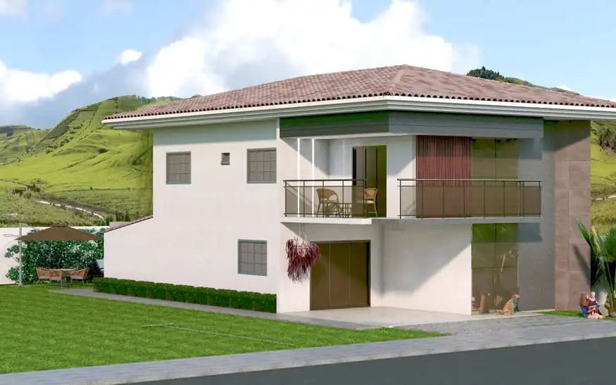 Projeto de sobrado com 203,70 m² de área construída, suíte com closet, 3 quartos, área gourmet, 2 vagas de garagem e 3 banheiros, ideal para lote de 11x25m