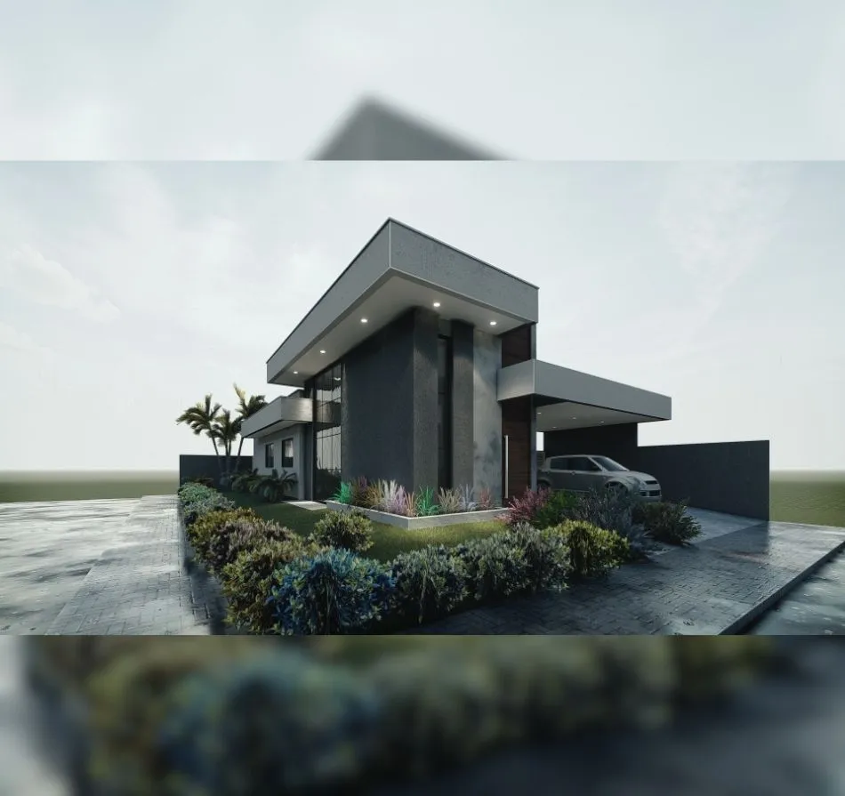 Projeto de casa com 121,10 m² de área construída, 2 suítes, 3 quartos, área gourmet, 2 vagas de garagem e 3 banheiros, ideal para lote de 12x20m