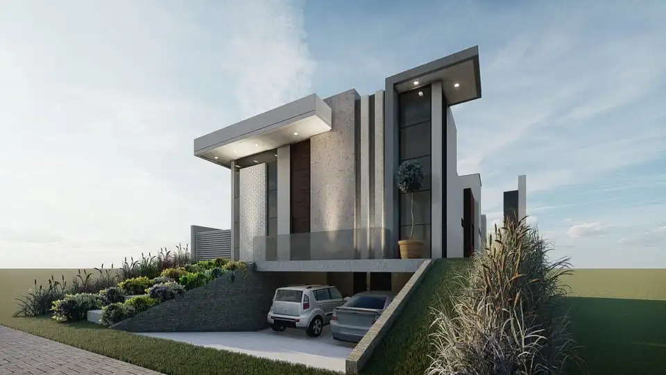 Projeto arquitetônico de casa térrea com subsolo, 224,39m² de área construída, 4 quartos com suítes, piscina, closet, 5 banheiros, garagem para 4 vagas, e espaço gourmet. Ideal para terrenos de 17x30m em condomínio fechado. Disponível em Solidar Projetos.