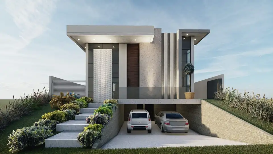 Projeto arquitetônico de casa térrea com subsolo, 224,39m² de área construída, 4 quartos com suítes, piscina, closet, 5 banheiros, garagem para 4 vagas, e espaço gourmet. Ideal para terrenos de 17x30m em condomínio fechado. Disponível em Solidar Projetos.