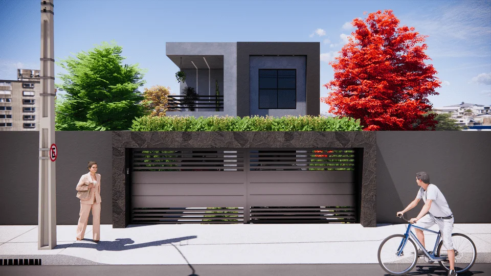 Sobrado moderno com 122,66 m², 3 quartos, 2 suítes (uma com varanda), 3 banheiros, 1 vaga de garagem, área íntima reservada, closet, área gourmet e cozinha integrada com sala - Ideal para lote de 06x20m