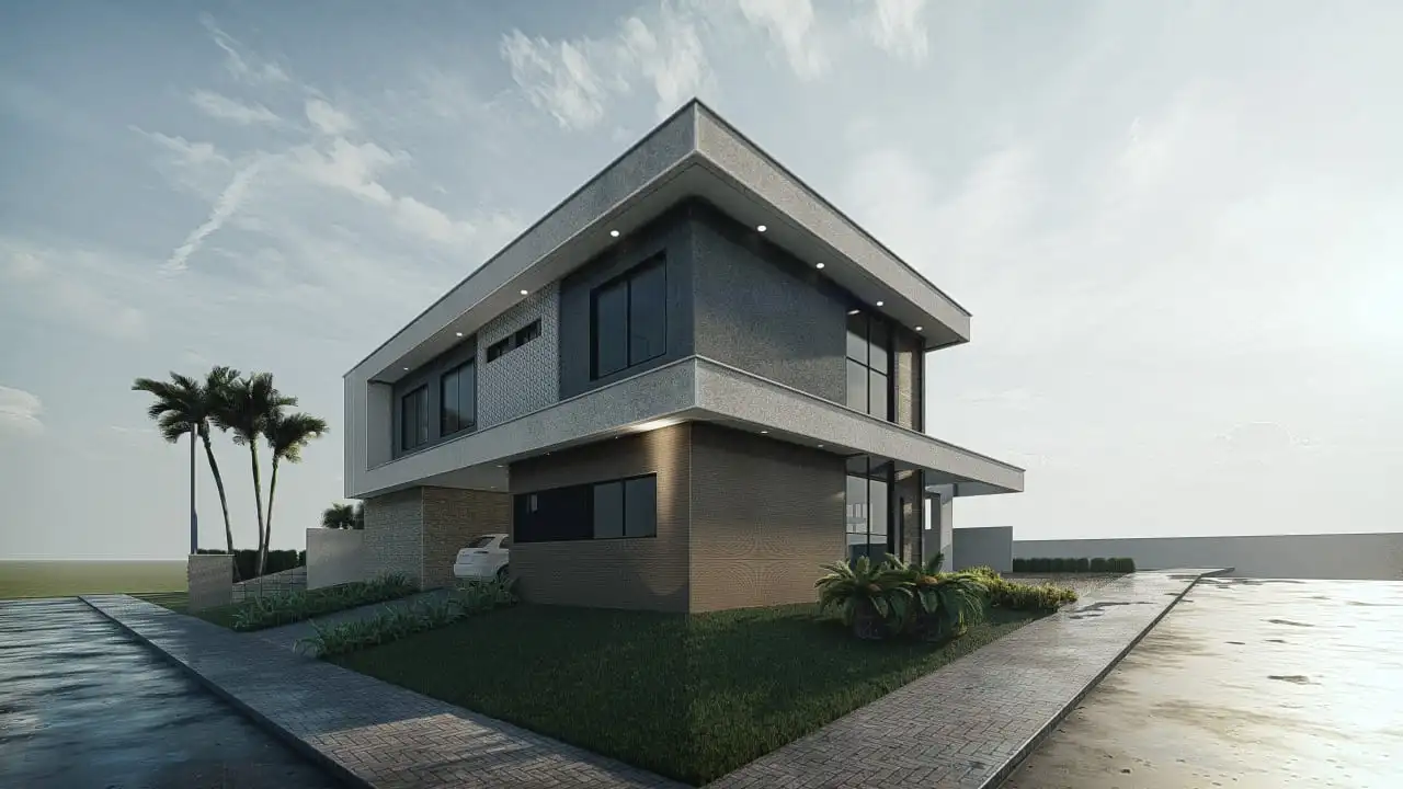 Sobrado para condomínio fechado com 213,96 m², 5 quartos, 4 suítes (3 com closet e 1 de empregada), 6 banheiros, área gourmet com piscina, cozinha com despensa e fachada imponente - Ideal para lote de 20x20m
