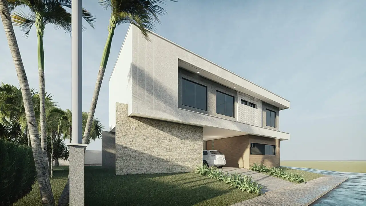 Sobrado para condomínio fechado com 213,96 m², 5 quartos, 4 suítes (3 com closet e 1 de empregada), 6 banheiros, área gourmet com piscina, cozinha com despensa e fachada imponente - Ideal para lote de 20x20m