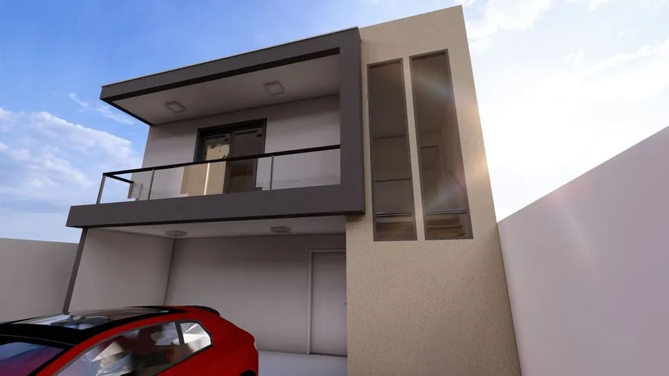 Sobrado com 112,72 m², 2 quartos, suíte com varanda, 2 vagas de garagem, cozinha integrada, espaço gourmet e área nos fundos - Ideal para lote de 10x20m