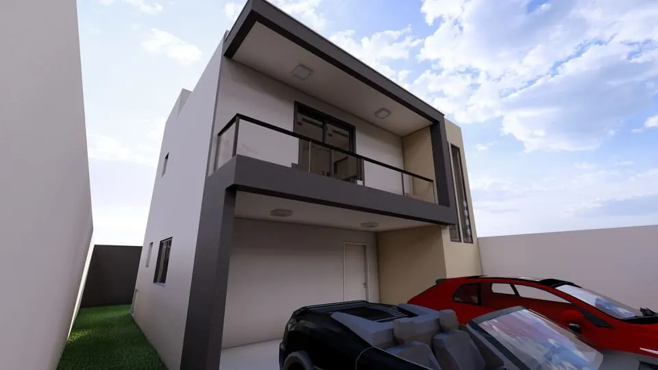 Sobrado com 112,72 m², 2 quartos, suíte com varanda, 2 vagas de garagem, cozinha integrada, espaço gourmet e área nos fundos - Ideal para lote de 10x20m