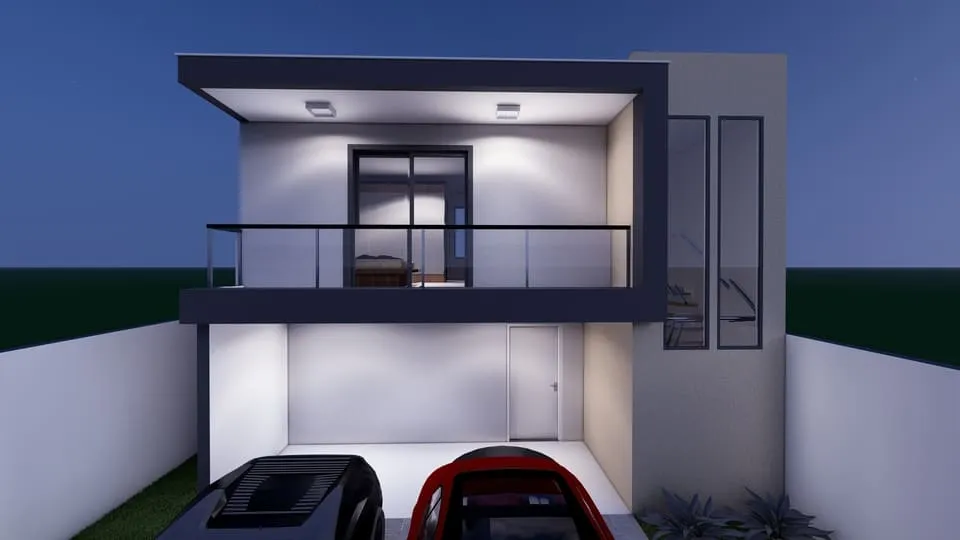 Sobrado com 112,72 m², 2 quartos, suíte com varanda, 2 vagas de garagem, cozinha integrada, espaço gourmet e área nos fundos - Ideal para lote de 10x20m