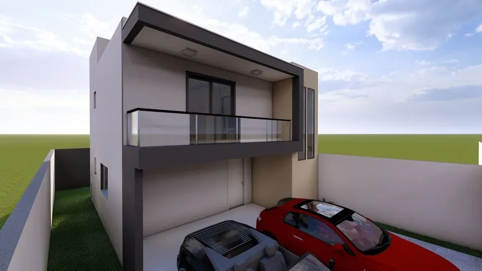 Sobrado com 112,72 m², 2 quartos, suíte com varanda, 2 vagas de garagem, cozinha integrada, espaço gourmet e área nos fundos - Ideal para lote de 10x20m