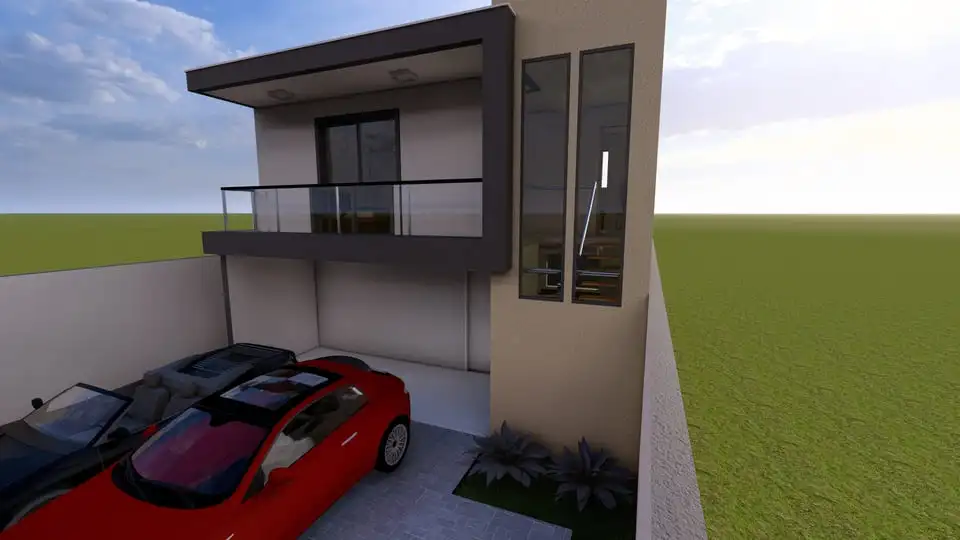 Sobrado com 112,72 m², 2 quartos, suíte com varanda, 2 vagas de garagem, cozinha integrada, espaço gourmet e área nos fundos - Ideal para lote de 10x20m