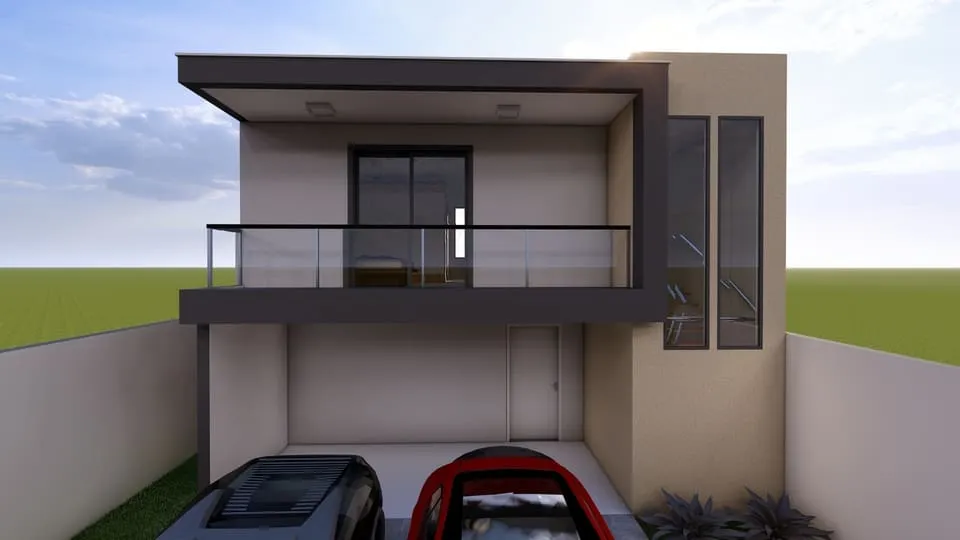 Sobrado com 112,72 m², 2 quartos, suíte com varanda, 2 vagas de garagem, cozinha integrada, espaço gourmet e área nos fundos - Ideal para lote de 10x20m