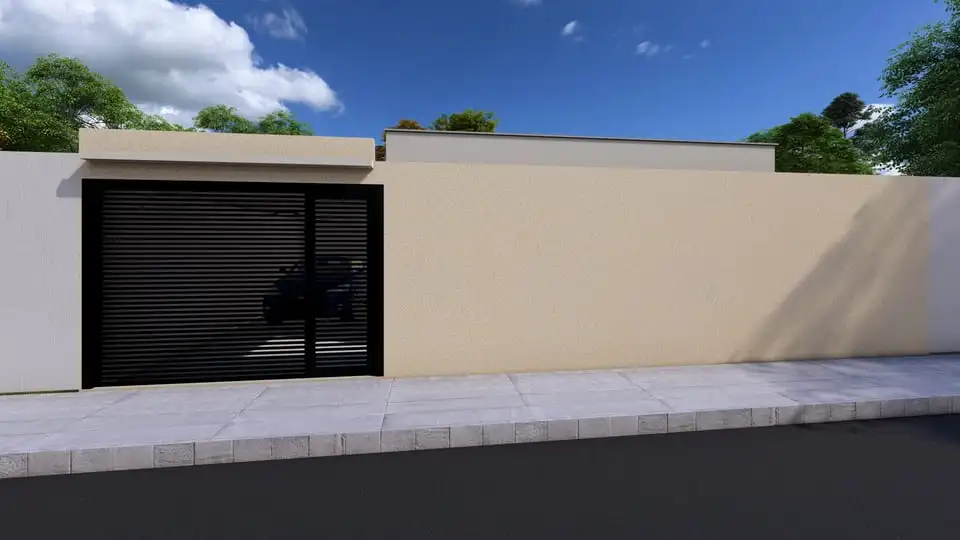 Projeto de casa térrea moderna, 71,86 m² com 2 quartos, suíte, 1 vaga de garagem, para lote de 12x15m - fachada simples e funcional
